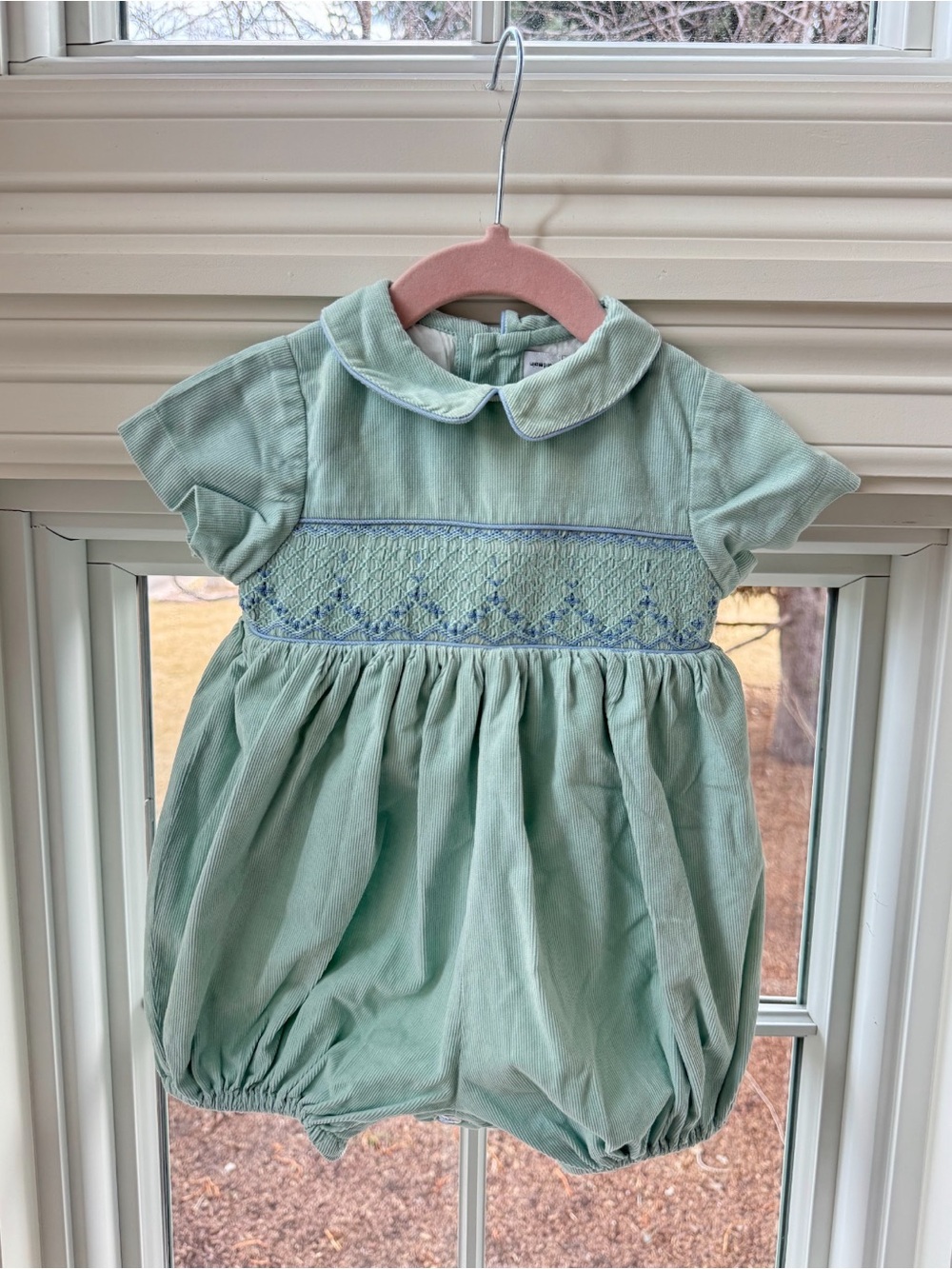 Charlotte Sy Dimby Smocked Peter Pan Collar Baby Bubble Romper - Mint Green